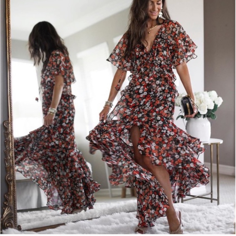 MISA Katarina Silk Midi Dress.